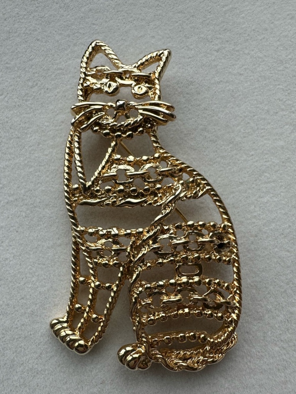 Gold Cat Brooch Pin - Elegant Cat Jewelry
